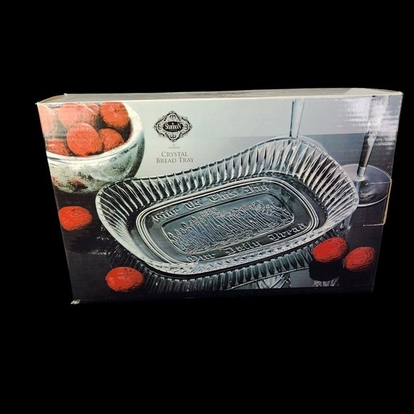 Godinger Lead Crystal Bread Serving Tray Shannon Clear Glass Food Buffet New - Picture 6 of 10